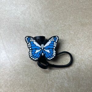 Blue & Black Butterfly Tumbler Water bottle Straw Cover Topper NWOT